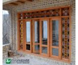 پنجره سنتی چوبی اُرُسی شیشه رنگی گره چینی مشبک صنایع چوب ساج مدل W202